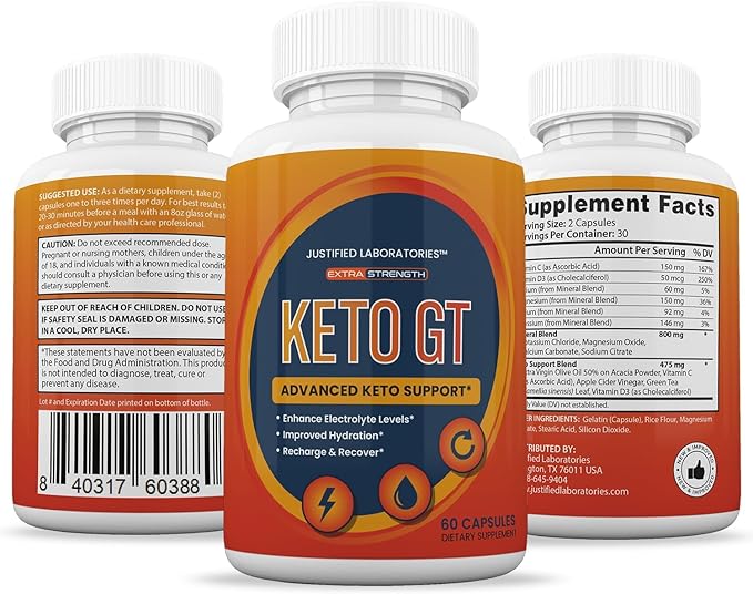 Keto GT Keto Pills 1275MG New &amp Improved Formula Contains Apple Cider Vinegar Extra Virgin Olive Oil Powder Green Tea Leaf 60 Capsules