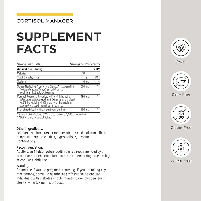Integrative Therapeutics Cortisol Manager - Balance Cortisol &amp Support Relaxation for Restful Sleep* - Includes Ashwagandha &amp L-Theanine for Confidence with Less Stress* - 30 Tablets (15 Servi