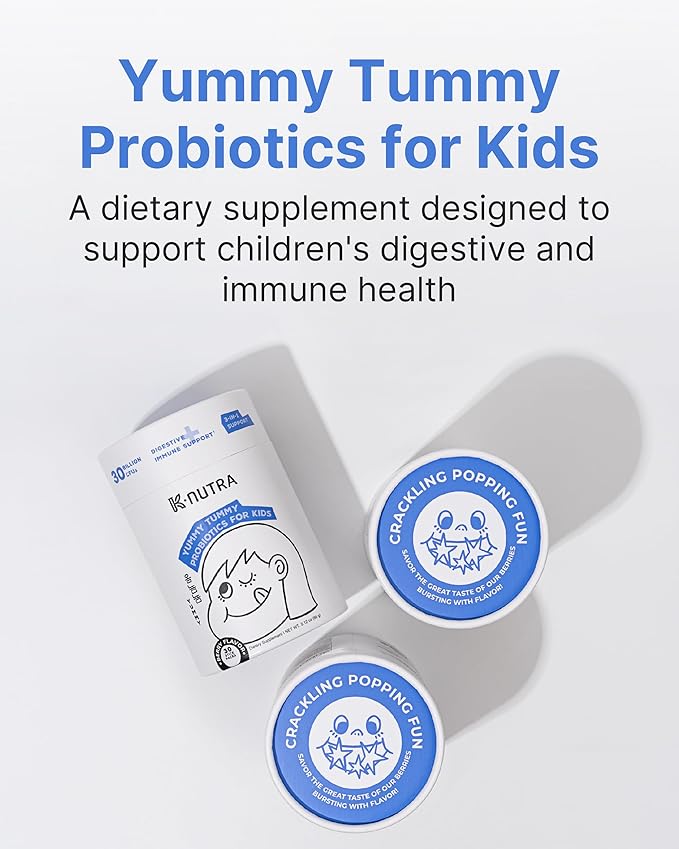 K-Nutra Yummy Tummy Probiotics for Kids | 2.12oz (30 Sticks) | 3-in-1 Prebiotic &amp Probiotic Powder | 30 Billion CFUs | Supports Digestive &amp Supports Immune Health | for Ages 3+