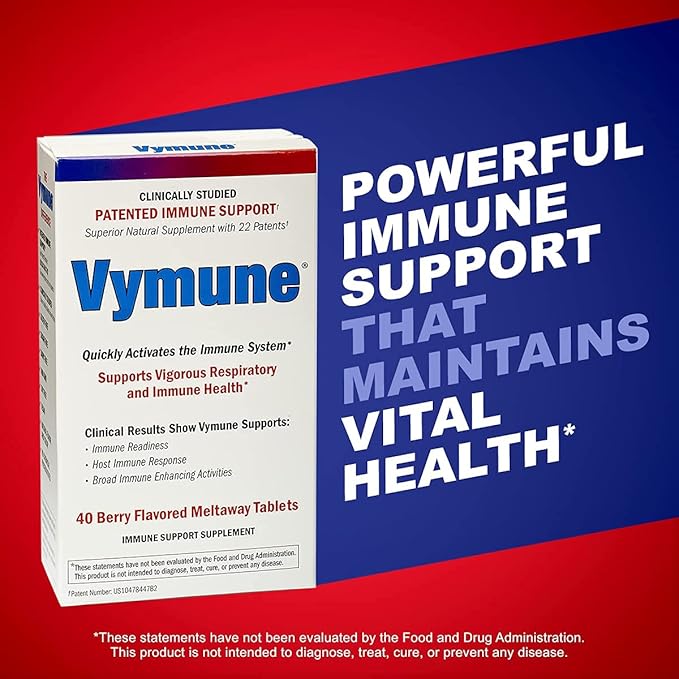 Vymune Amino-Acid Advanced Immune Support Supplement with Powerful Amino Acids Taurine Lysine and Threonine Meltaway Tablets Berry Flavored – for Adults (800mg Vitamin C 40ct.)