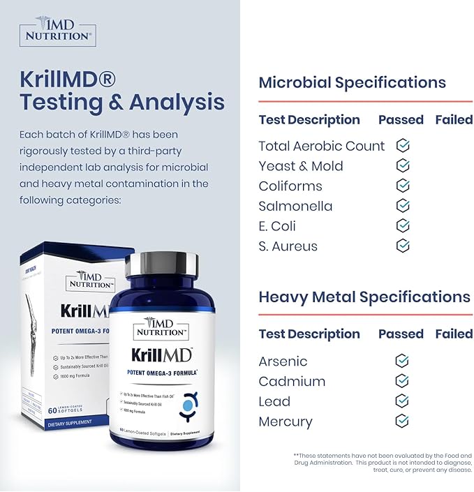 1MD Nutrition KrillMD - Antarctic Krill Oil Omega 3 Supplement with Astaxanthin EPA DHA | 2X More Effective Than Fish Oil | 60 Softgels (2-Pack)