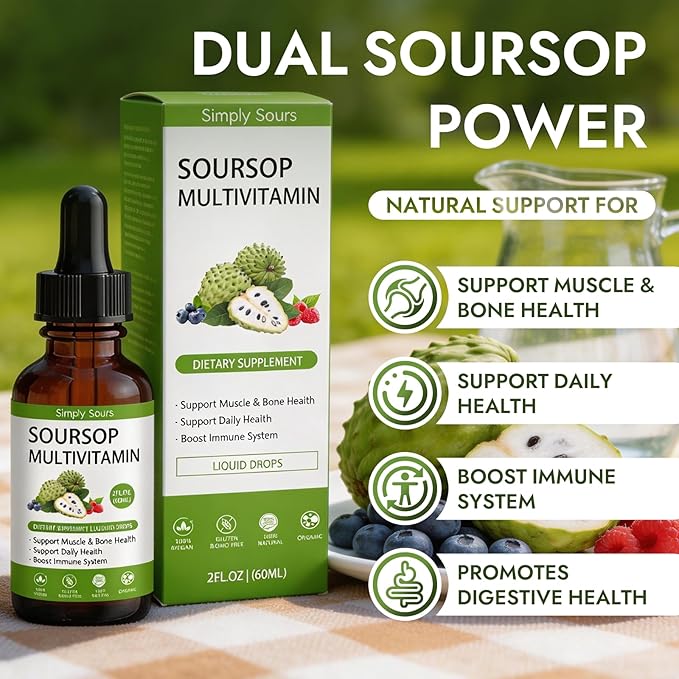 Simply Sours Organic Soursop Graviola Extract Drops - 5000mg Pure Leaf &amp Fruit Liquid Supplement Sugar-Free Gluten-Free 2 fl oz (60 Servings)