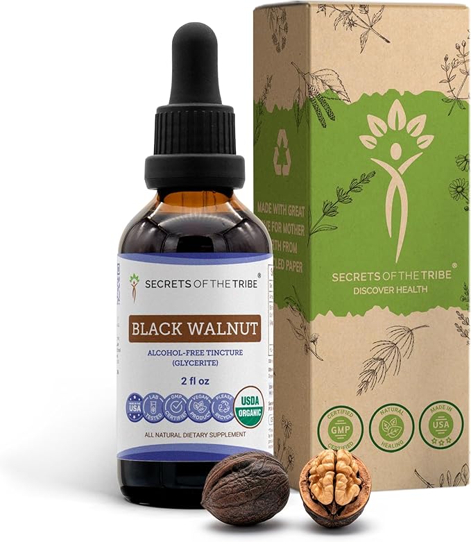 Secrets of the Tribe Black Walnut USDA Organic | Alcohol-Free Extract High-Potency Herbal Drops | Made from 100% Certified Organic Black Walnut (Juglans Nigra) Dried Hull 2 oz