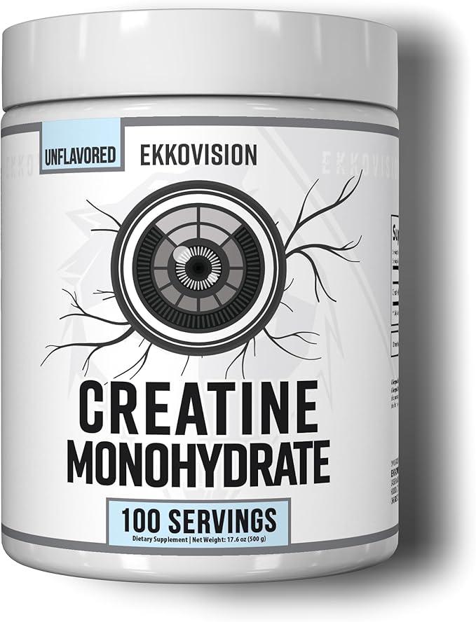 Ekkovision Creatine Monohydrate Powder Micronized Unflavored Pre Workout &amp Post Workout Supplement for Men and Women Energy Support Easy to Mix in Shakes Smoothies &amp Beverages 100 Servi