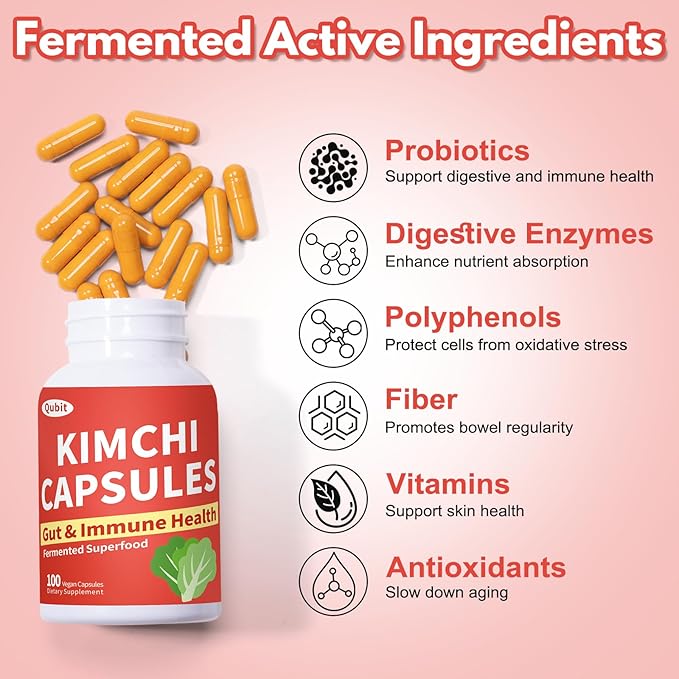 Kimchi Capsules Kimchi Supplement Probiotics &amp Enzymes Supports Gut &amp Digestive Health Taste Well One Fermented Superfood for Antioxidant Support 90 Vegan Capsules Pills