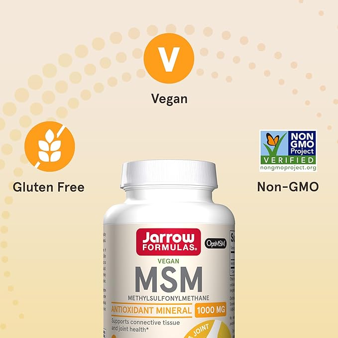 Jarrow Formulas MSM 1000 mg - 200 Veggie Capsules - Methylsulfonylmethane - Source of Sulfur - Dietary Supplement Supports &amp Strengthens Joints - Up to 200 Servings
