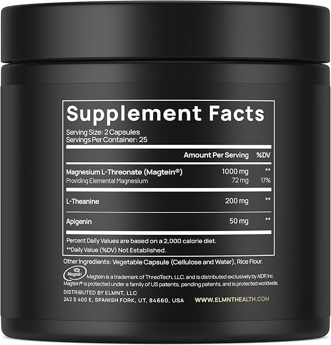Triple Sleep Magnesium L-Threonate w. Apigenin Theanine &amp Magtein Magnesium L Threonate - High Absorption Magnesium Supplement Capsules for Men and Women Magnesium Powder Pills