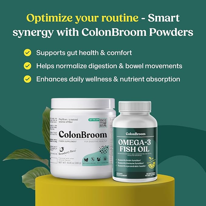 ColonBroom Omega 3 Fish Oil 2640 mg Softgels | Lemon Flavor | Daily Fish Oil Omega-3 Supplement for Women &amp Men with EPA &amp DHA | Gluten-Free Non-GMO Natural (60 Softgels 2 Month Supply)