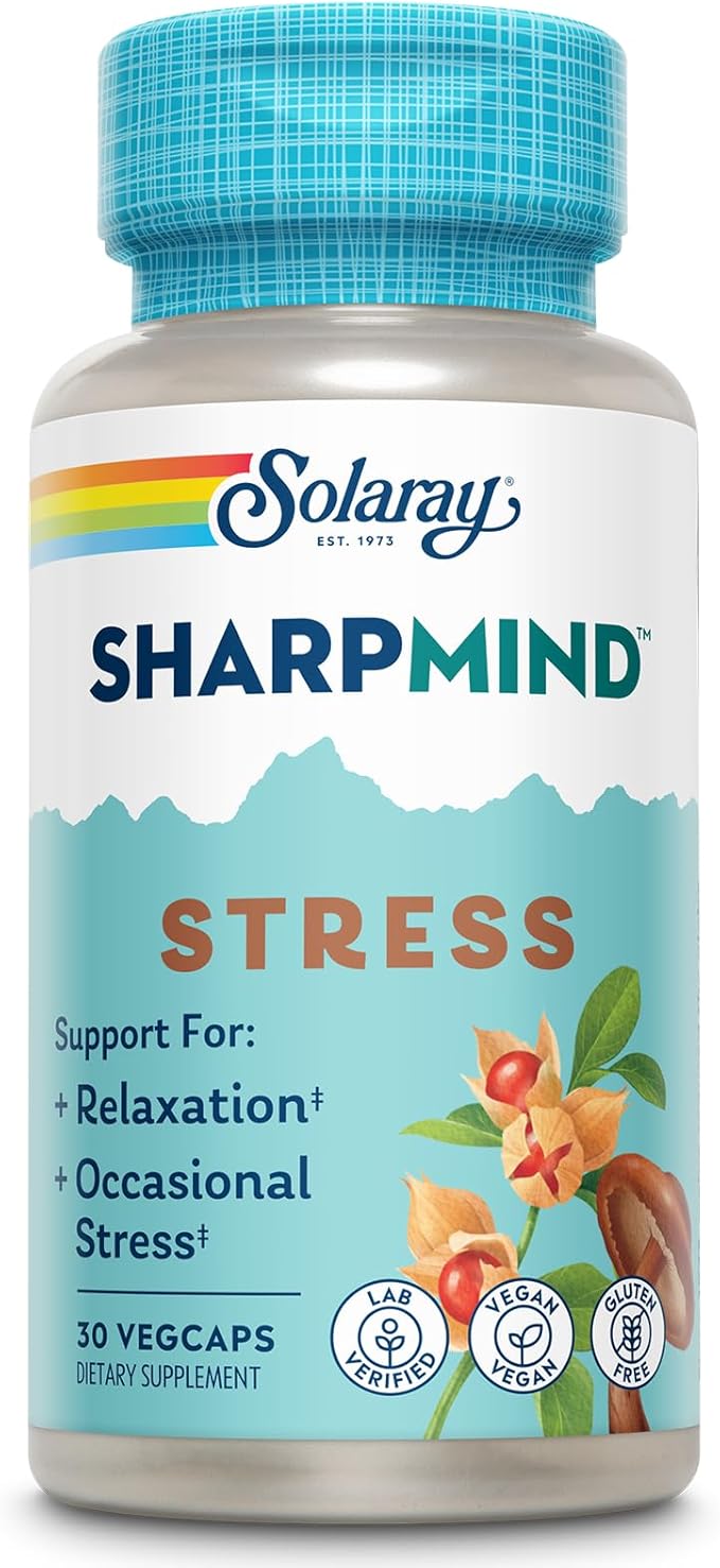 SOLARAY SharpMind Stress Nootropic Mood Support Supplement for Relaxation and Occasional Stress Relief Support Adaptogen with Ashwagandha L Theanine 60 Day Money Guarantee 30 Serv 30 VegCaps