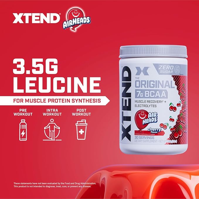 Xtend Original BCAA Powder Airheads Candy Flavor7g BCAA and 2.5g L-GlutamineSugar Free Post Workout Muscle Recovery Drink with Amino Acids for Men &amp Women30 Servings(Pack of 2)