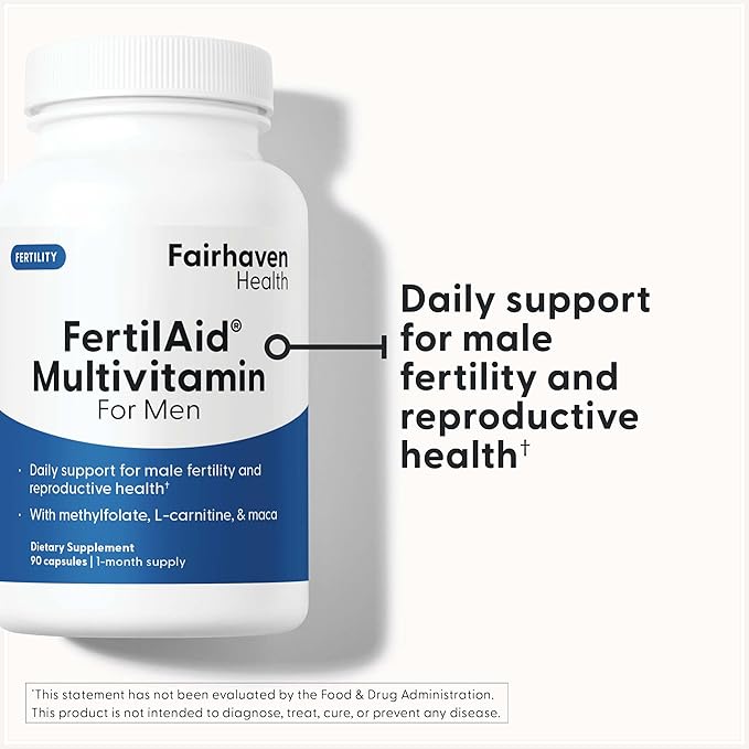 Fairhaven Health FertilAid for Men | Male Fertility Supplement for Count and Motility | Pre-Conception Support with L-Carnitine CoQ10 Maca and Zinc | 90 Capsules | 3 Month Supply