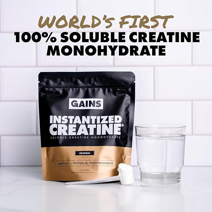 Gains in Bulk Instantized Creatine Monohydrate for Men &amp Women Soluble Creatine Powder Supports Muscle Building Strength and Performance Bodybuilding Supplements Unflavored 30 Servings