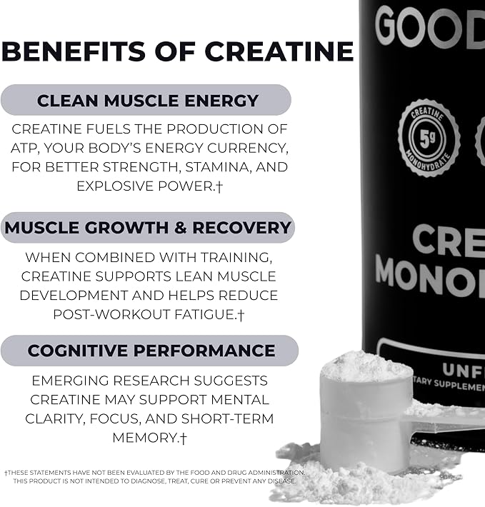 Creatine Monohydrate for Men &amp Women Increase Lean Muscle Mass Reduce Recovery Time Promotes Brain Health (Unflavored 90 Servings)