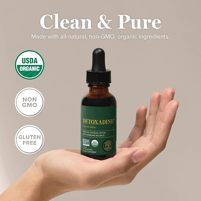 Global Healing Center - Detoxadine - Organic Nascent Liquid Iodine Supplement Drops for Thyroid Support Detox Cleanse and Metabolism - Non-GMO Vegan 200 Servings Iodine Drops (1 Oz)