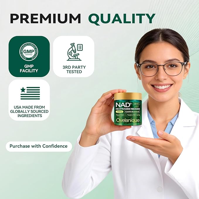 NAD Supplement with Nicotinamide Riboside &amp Resveratrol NMNH Supplement Alternative | 1100mg NAD+ Complex with Quercetin Phytosome &amp CoQ10 Liposomal Delivery for Energy &amp Healthy Aging