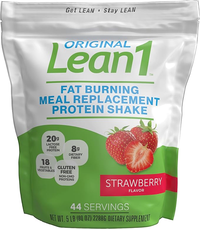 Lean1 Meal Replacement Protein Shake Strawberry Flavor 44 Servings in 5 Pound Bag