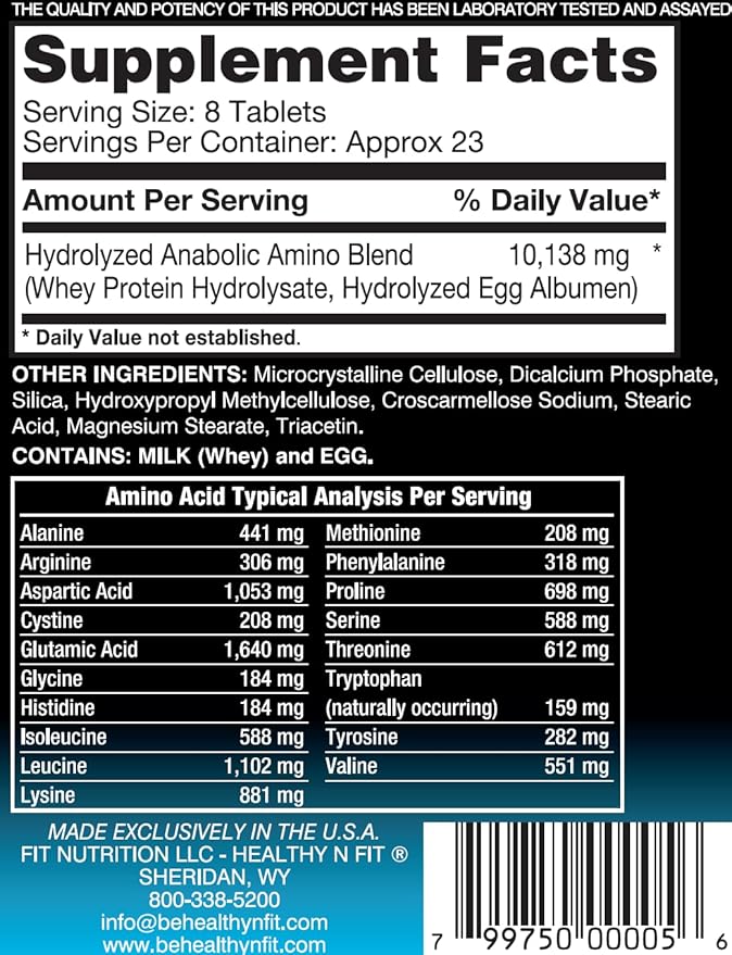 Healthy 'N Fit Amino 10000 - Amino Acid 180 Tablets - Hydrolyzed Egg &amp Whey Source - Fast Absorbing