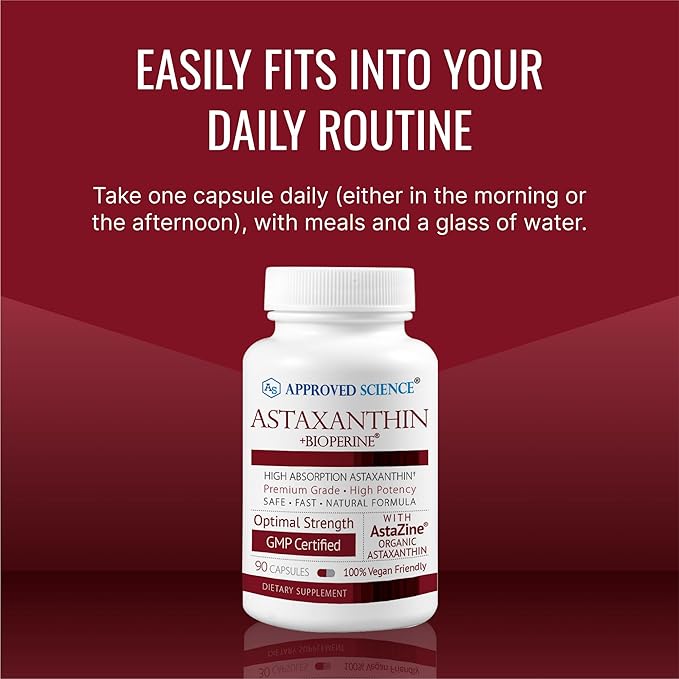 Approved Science® Astaxanthin 12 mg - Extra Strength Antioxidant - Supports Heart Eyes Skin - 180 Vegan Capsules - 6 Month Supply