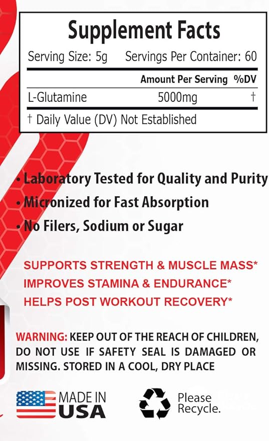 Post Workout - PRE &amp Post Workout - GLUTAMINE Powder 5000MG - l-glutamine - 1 Can 300 Grams
