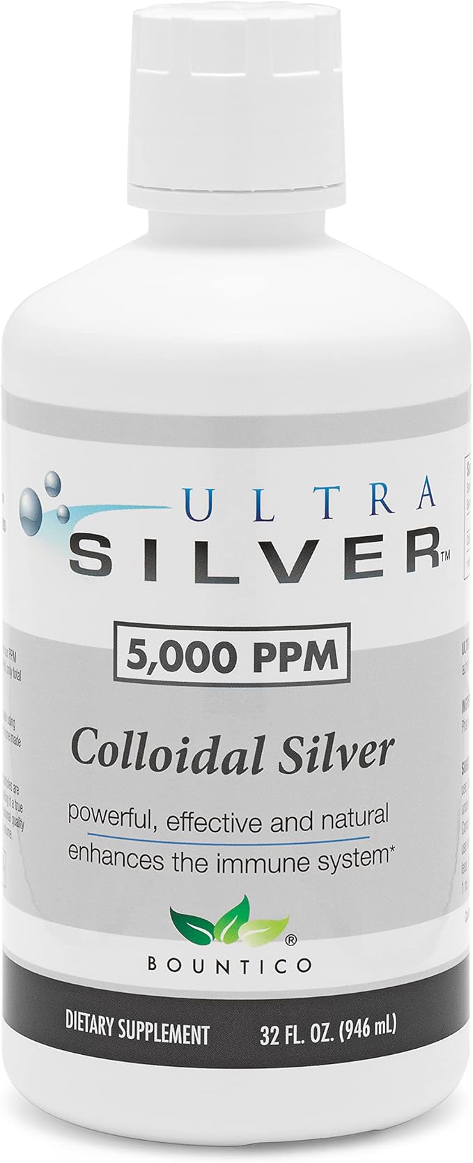 Ultra Silver® Colloidal Silver | 5000 PPM 32 Oz (946mL) | Mineral Supplement | True Colloidal Silver - 4 oz Dropper Bottle (Empty) Included for Dispensing!