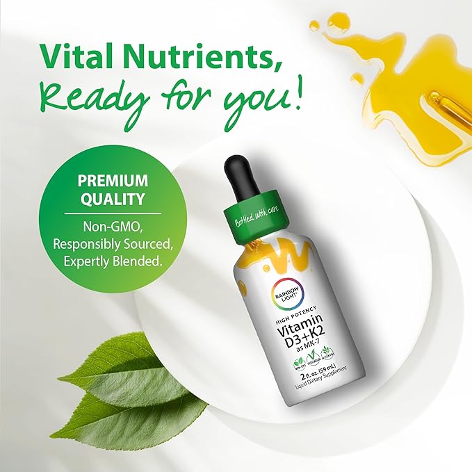 Rainbow Light Vitamin D3 + K2 as MK7 | 2 Fl Oz | 2000IU Vitamin D | High Potency Formula | Vegetarian Non-GMO Gluten Free