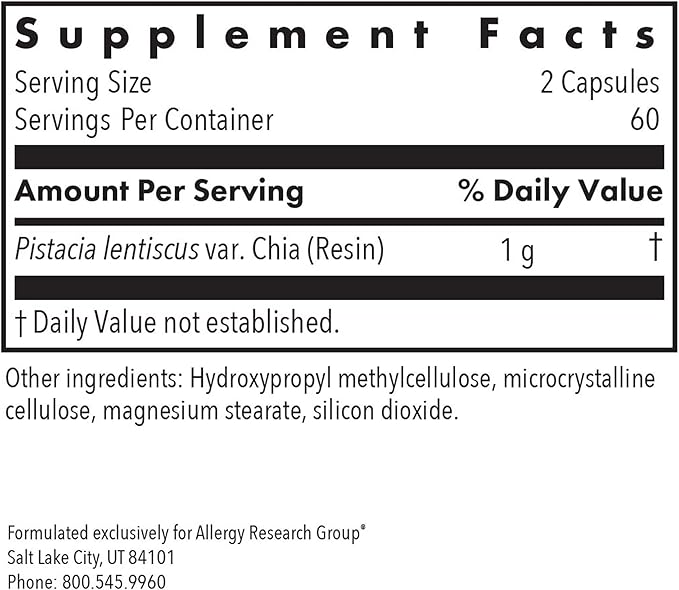Allergy Research Group ARG Mastica Digestive Support - Supports Digestive Comfort - Delivers 1000 mg Chios Mastic Gum Resin per Serving - Vegetarian &amp Hypoallergenic - 60 Servings - 120 Capsules