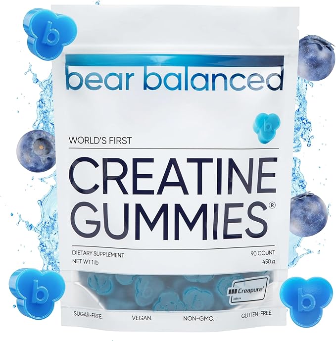 Bear Balanced Creatine Gummies for Men &amp Women - Creapure® Creatine Monohydrate L-Theanine L-Tyrosine &amp B12 for Muscle Growth Strength Focus Energy &amp Health - Low Calorie Sugar-Free