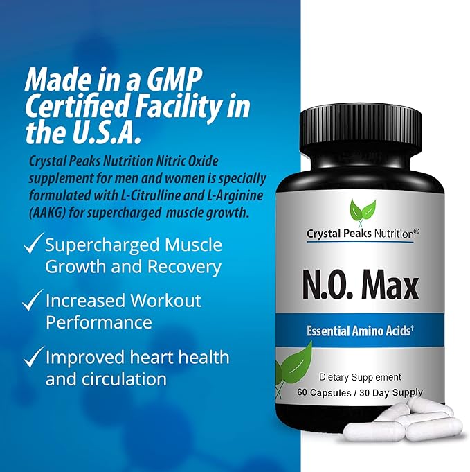 N.O. Max Nitric Oxide Supplement - L Arginine Citrulline Malate AAKG Beta Alanine Amino acids - 60 Capsules
