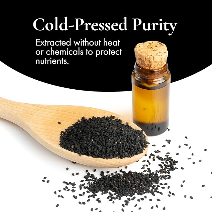 Pure Black Seed Oil - 100% Pure Nigella Sativa - Cold Pressed - Vegan - Non GMO - 16 oz - in Glass Bottle - Herbal by Nature