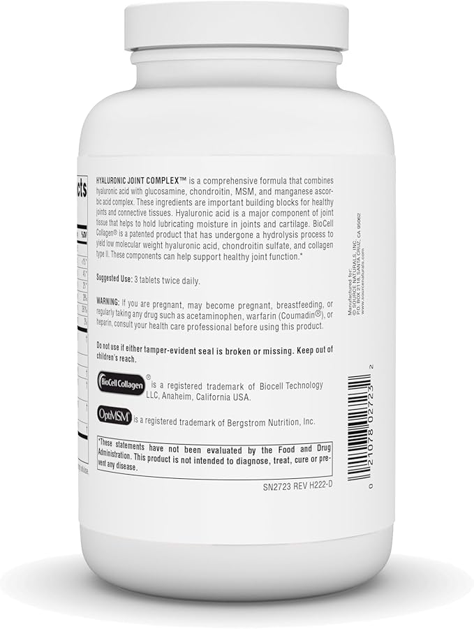 Source Naturals Hyaluronic Joint Complex with Glucosamine Chondroitin &amp MSM Extra Strength - 240 Tablets