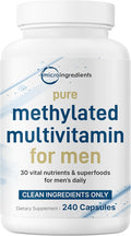 Micro Ingredients Pure Methylated Multivitamin for Men 240 Capsules | 30 Essential Nutrients with Activated B Complex &amp Methylfolate + Saw Palmetto Ginseng Maca Lycopene Vitamin D3 &amp Zinc