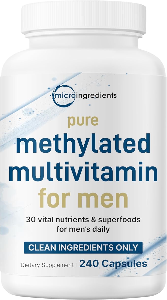 Micro Ingredients Pure Methylated Multivitamin for Men 240 Capsules | 30 Essential Nutrients with Activated B Complex &amp Methylfolate + Saw Palmetto Ginseng Maca Lycopene Vitamin D3 &amp Zinc