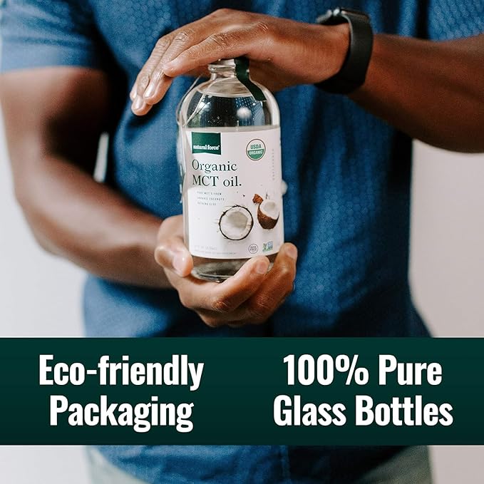 Natural Force Organic Clean Coffee + Organic MCT Oil Bundle – 100% Pure Coconut MCTs &amp Mold &amp Mycotoxin Free Coffee – Non-GMO Keto Paleo and Vegan - 12 Oz Bag and 16 Oz Glass Bottle