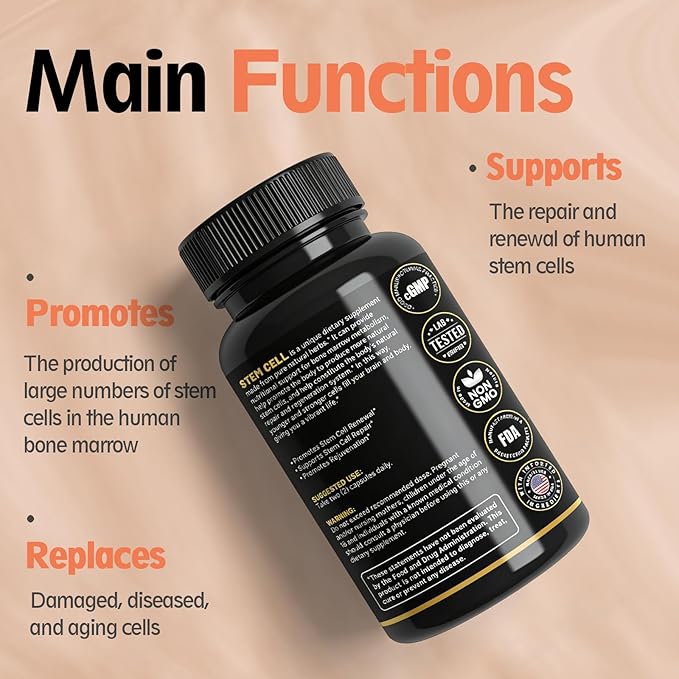 Stem Cell Activation Formula 60 Capsules with Vitamin D and B12 Youth and Longevity Support Maintain Youth and Longevity Patented StemCell Activation Fomula (2 Bottle (120 softgels))