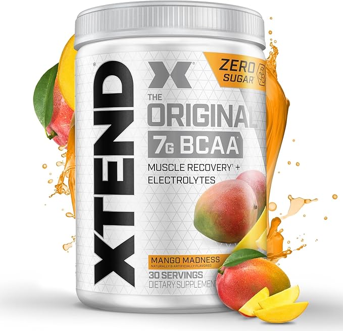 Xtend Original BCAA Powder 7g BCAAs and 2.5g L-Glutamine for Muscle Recovery Hydration and Lean Muscle Sugar Free Intra and Post Workout Drink with Electrolytes Mango Madness 30 Servings