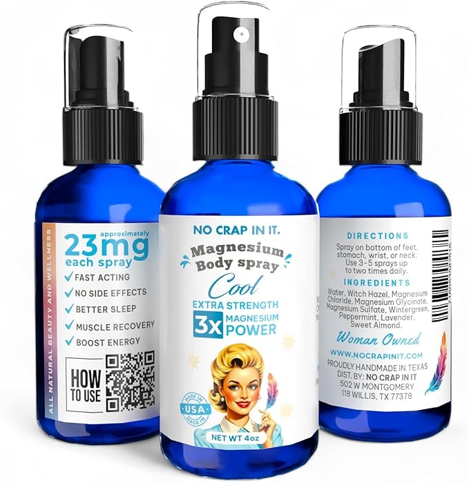 No Crap In It Magnesium Spray Triple Action!- Your Way to Wellness | Immediate Relief with Our Unique Magnesium Glycinate Citrate Chloride Blend Spray (Cool)
