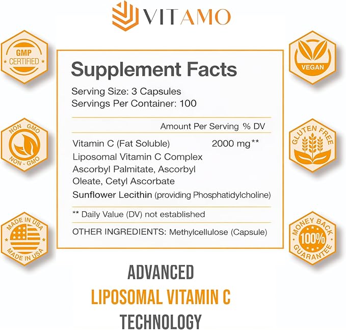 Liposomal Vitamin C 2000mg | Superior Delivery System | 300 Capsules Immune Support &amp Collagen Booster | High Absorption Ascorbic Acid High Dose Vitamin c Zero Soy 100% Non–GMO
