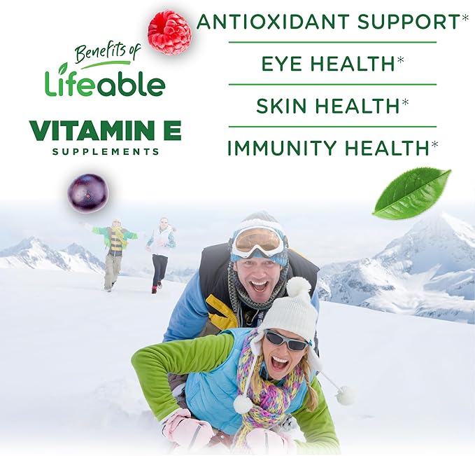 Lifeable Vitamin E Gummies | 400 IU | Great Tasting Vitamin E Supplements | Skin Eye Health and Immune Function Support | VIT E for Adults Men Women | 90 Gummies