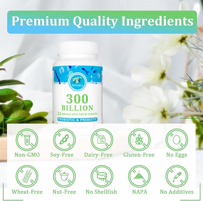 Probiotics for Women and Men 300 Billion CFU 24 Strains Probiotics with 15 Organic Herbs probiotics Blend Probiotic Supplement for Digestive Gut Immune &amp Whole-Body Health -6 Month Supply