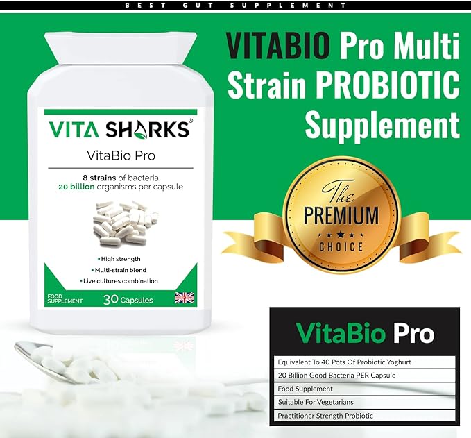VitaBio Pro Multi Strain PROBIOTIC Supplement 20 Billion Good Bacteria PER Capsule | VITA SHARKS UK Supplement Manufacturer