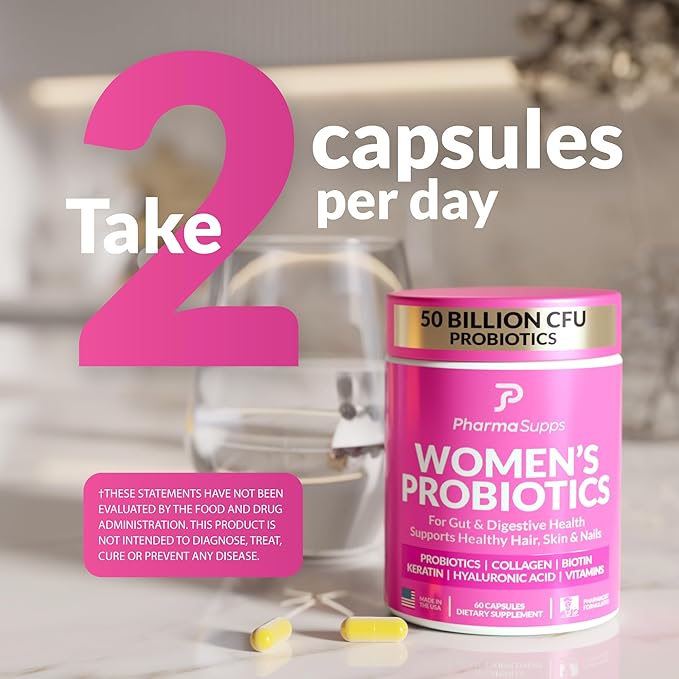 ADVANCED Women's Probiotics for Gut Health With Hair Skin &amp Nails Vitamins Support - 50 Billion CFU w/ Collagen Biotin &amp Keratin - Probiotic Supplement for Digestive Health &amp Bloating R