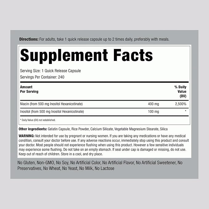 Piping Rock Niacin 500mg | Flush Free | 240 Capsules | Vitamin B3 Supplement | Non-GMO Gluten Free