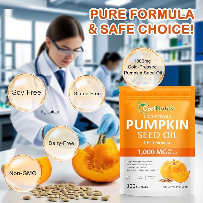 Pumpkin Seed Oil Capsules with Saw Palmetto 300 Softgels Pumpkin Seed Oil for Hair Growth Supports Urinary Bladder &amp Prostate Health Cold Pressed &amp Pure Virgin Gluten Free Non-GMO SOY F