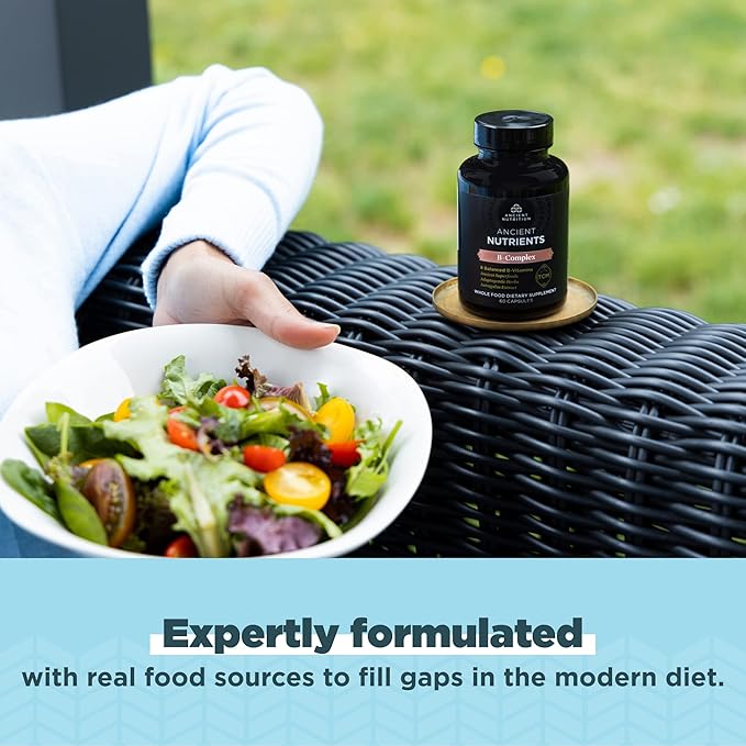 Ancient Nutrition Vitamin B Complex Supplement 8 Balanced B-Vitamins Supports Healthy Energy Levels Adaptogenic Herbs Enzyme Activated Paleo &amp Keto Friendly 60 Capsules