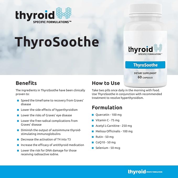ThyroSoothe - Dr. Formulated Thyroid Support Supplement – Natural Formula for Hyperthyroidism &amp Graves’ Condition – Includes Selenium Vitamin C Lemon Balm for Overall Thyroid Health – 30 Day Sup