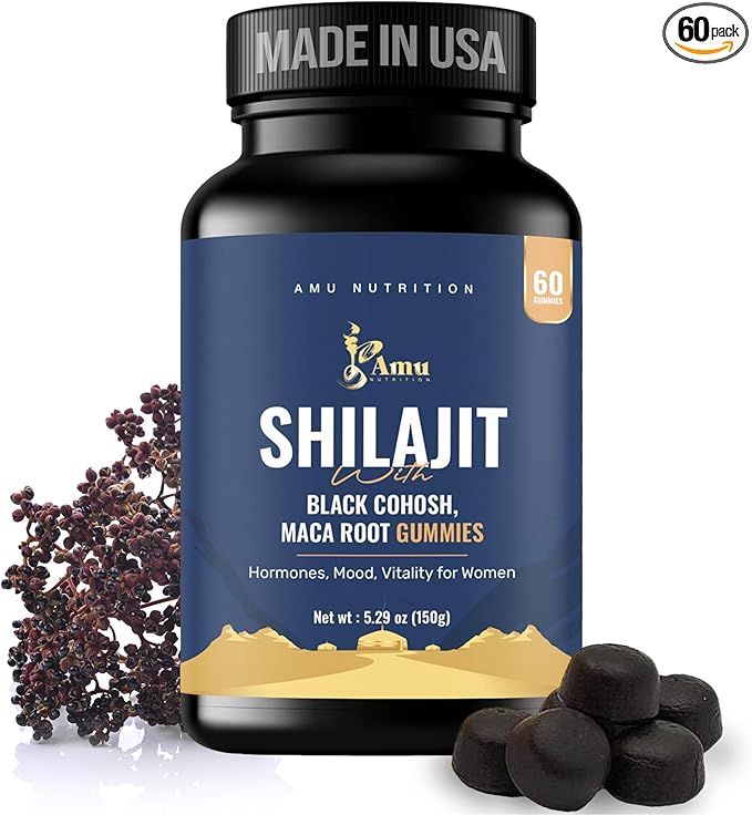 AMU NUTRITION Shilajit Gummies for Men &amp Women with Maca Root &amp Black Cohosh (60 Count (Pack of 1) Maca Root &amp Black Cohosh)
