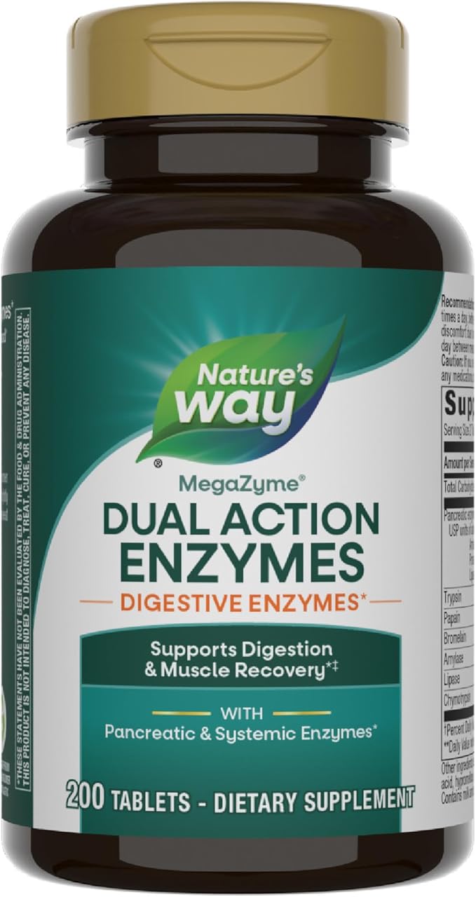 Nature's Way Mega-Zyme Pancreatic &amp Systemic Enzymes* Relieves Occasional Muscle Soreness Due to Overexertion and Exercise* Digestive Support* 200 Tablets (Packaging May Vary)