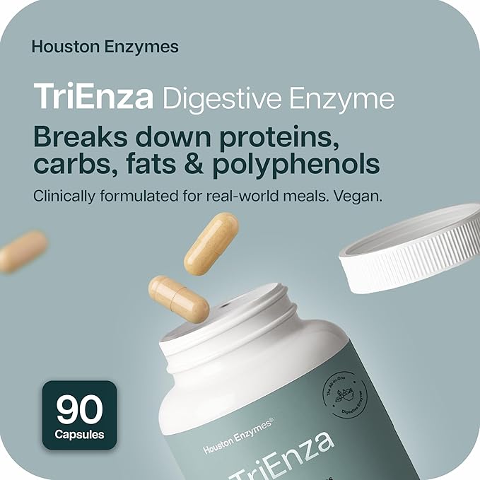 TriEnza Digestive Enzymes for Women and Men– Digestive Enzyme Supplements for Proteins Carbs Fats &amp Polyphenols Digestion – Help Break Down Wheat Dairy Soy &amp Meats - Health Supplement90 C