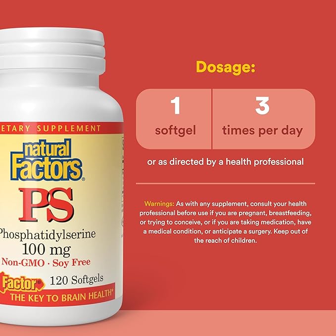 Natural Factors Phosphatidylserine Support for Memory Concentration and Brain Functions Soy and Gluten Free 120 Softgels