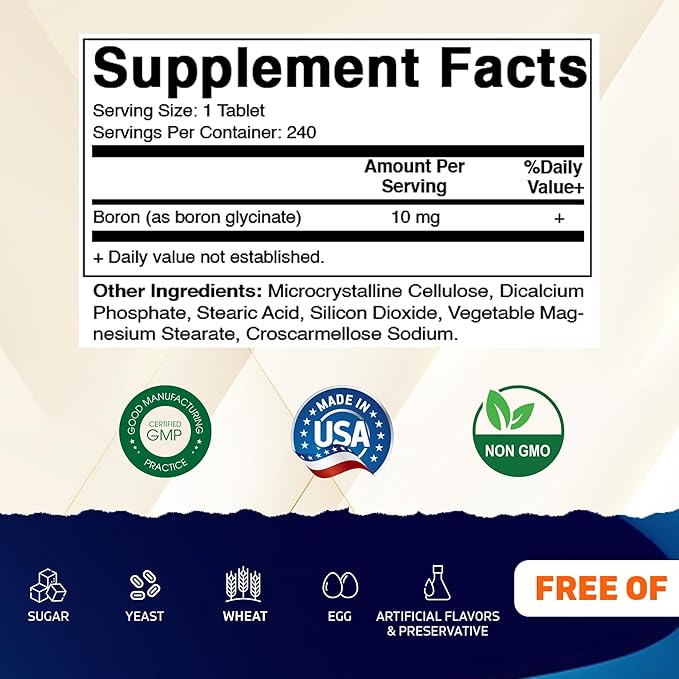 Vitamatic Chelated Boron (as Glycinate) 10mg 240 Tablets - Supports Hormone Balance Bone Health &amp Connective Tissue- 2 Pack